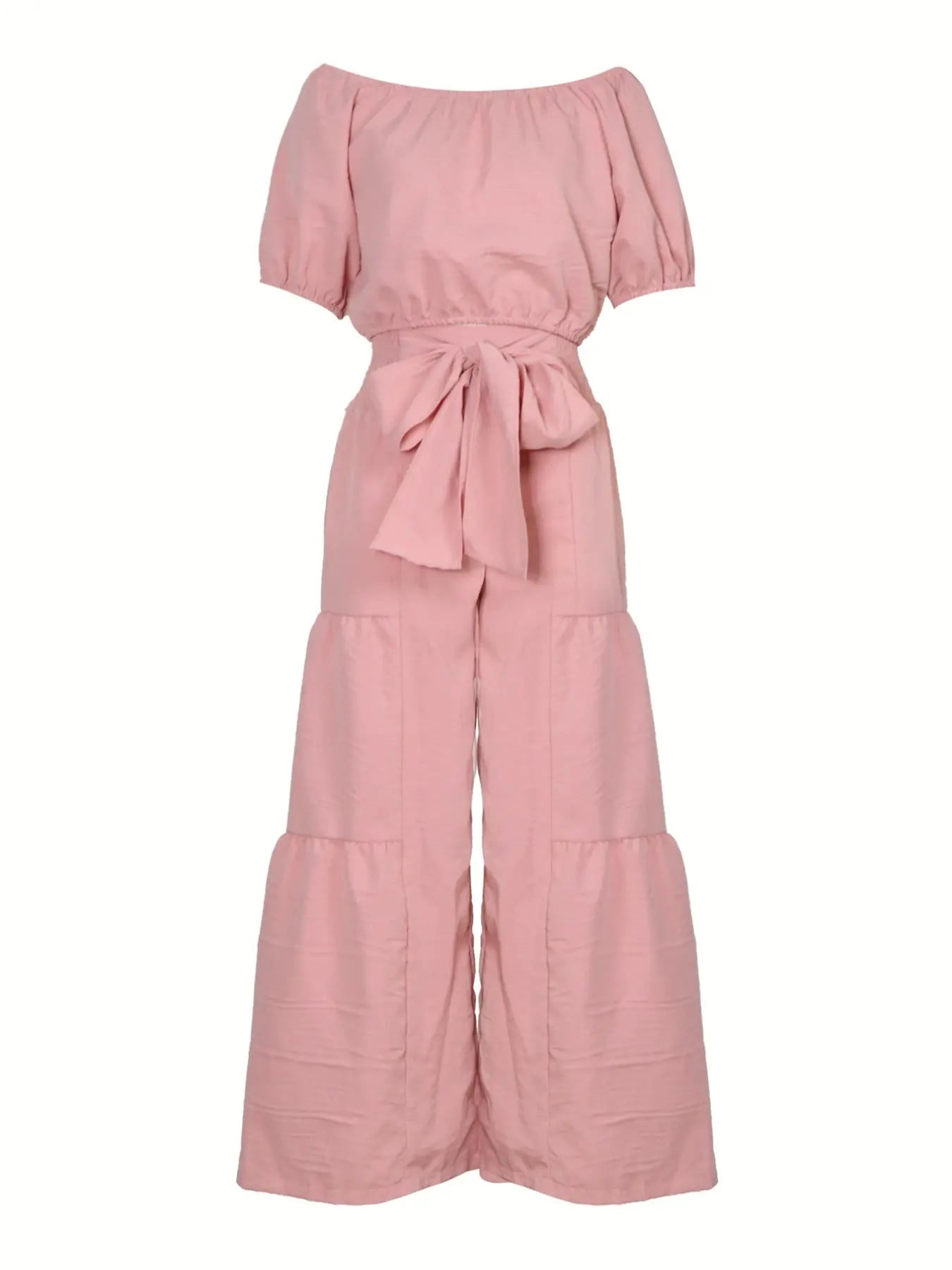 Elegant Off-Shoulder Top with Bow Detail and Solid Color Wide Leg Pants Two-Piece Set, Womenswear, Commuter Date Party Outdoors