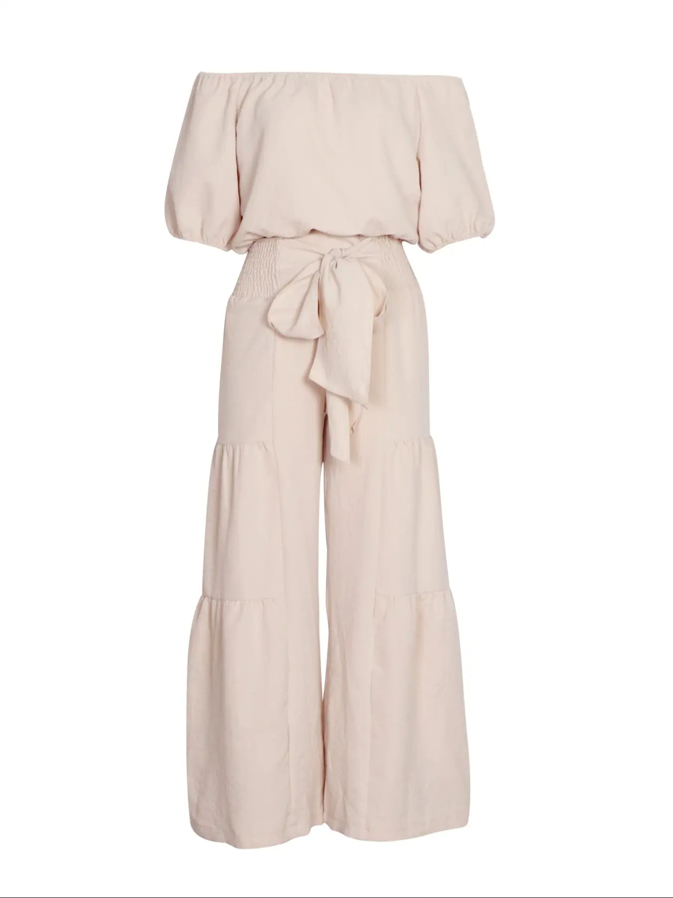 Elegant Off-Shoulder Top with Bow Detail and Solid Color Wide Leg Pants Two-Piece Set, Womenswear, Commuter Date Party Outdoors