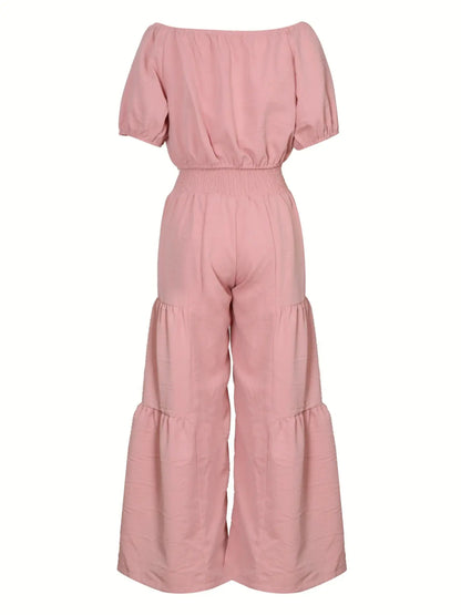 Elegant Off-Shoulder Top with Bow Detail and Solid Color Wide Leg Pants Two-Piece Set, Womenswear, Commuter Date Party Outdoors