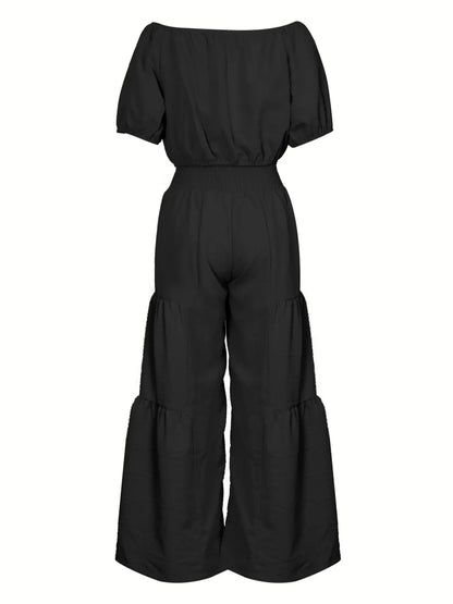 Elegant Off-Shoulder Top with Bow Detail and Solid Color Wide Leg Pants Two-Piece Set, Womenswear, Commuter Date Party Outdoors
