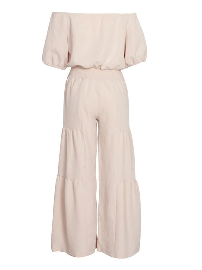 Elegant Off-Shoulder Top with Bow Detail and Solid Color Wide Leg Pants Two-Piece Set, Womenswear, Commuter Date Party Outdoors