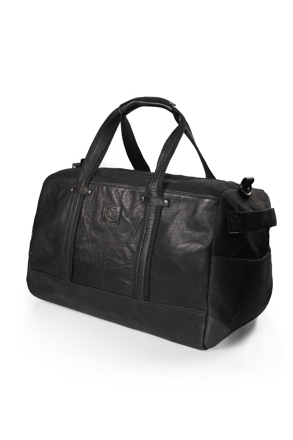 Canvas & Leather Travel Duffle — Black