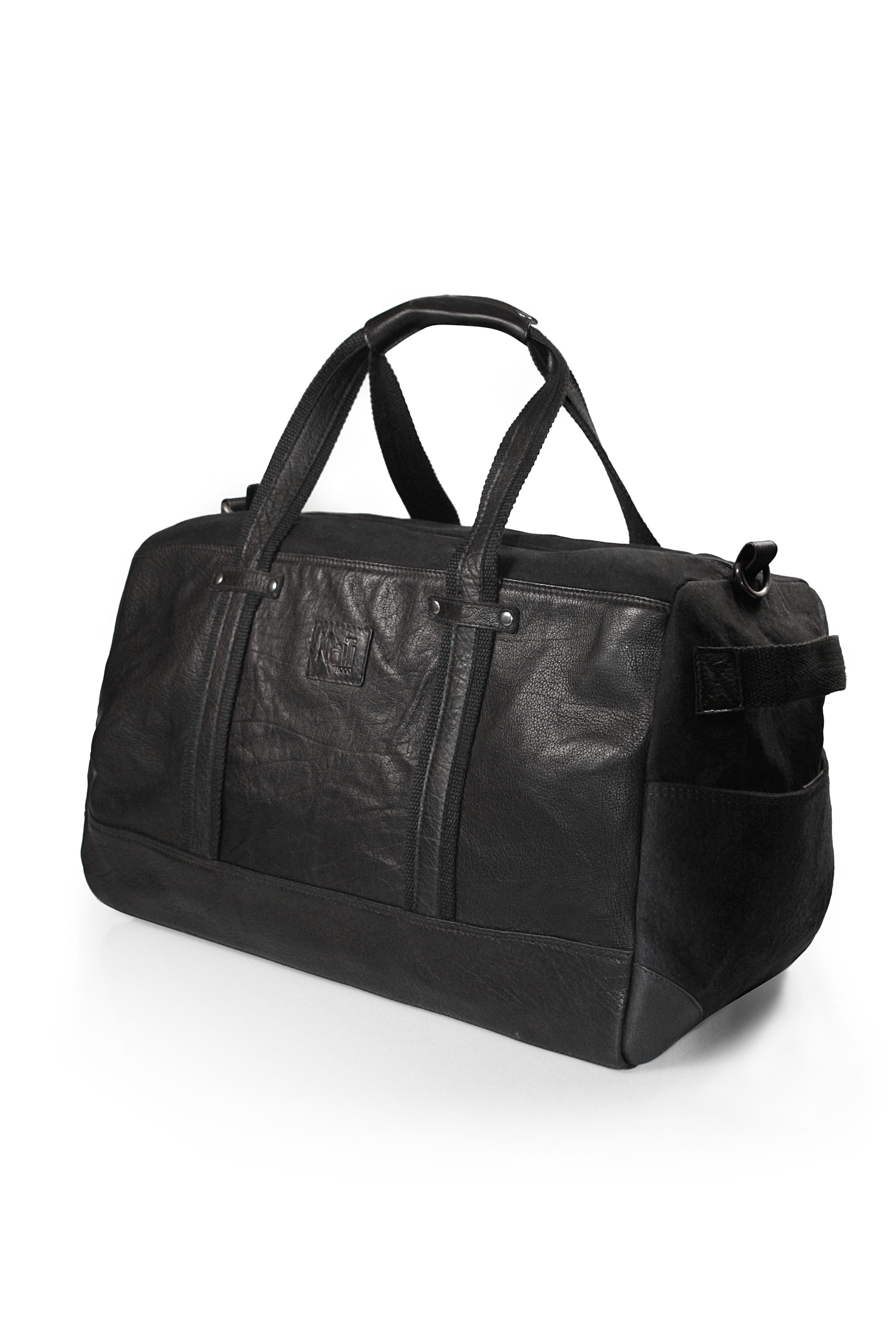 Canvas & Leather Travel Duffle — Black