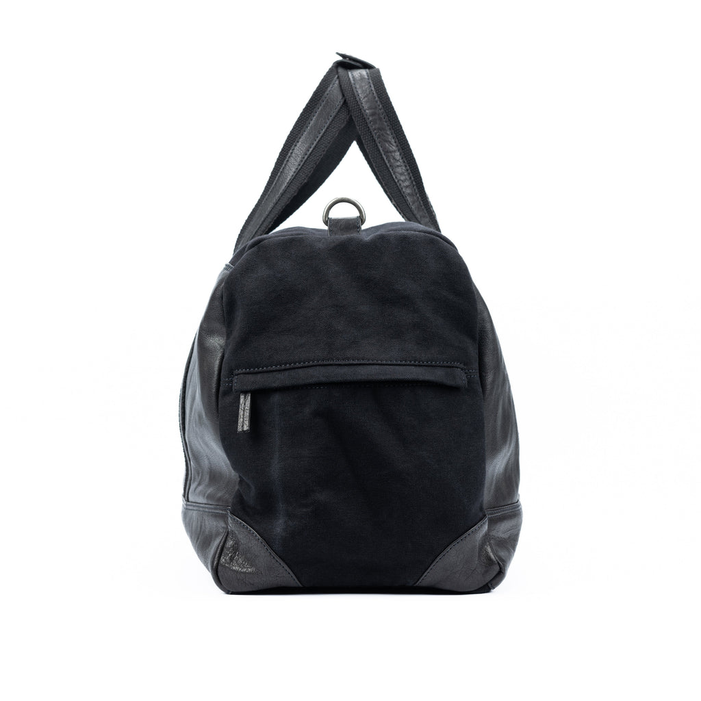 Canvas & Leather Travel Duffle — Black