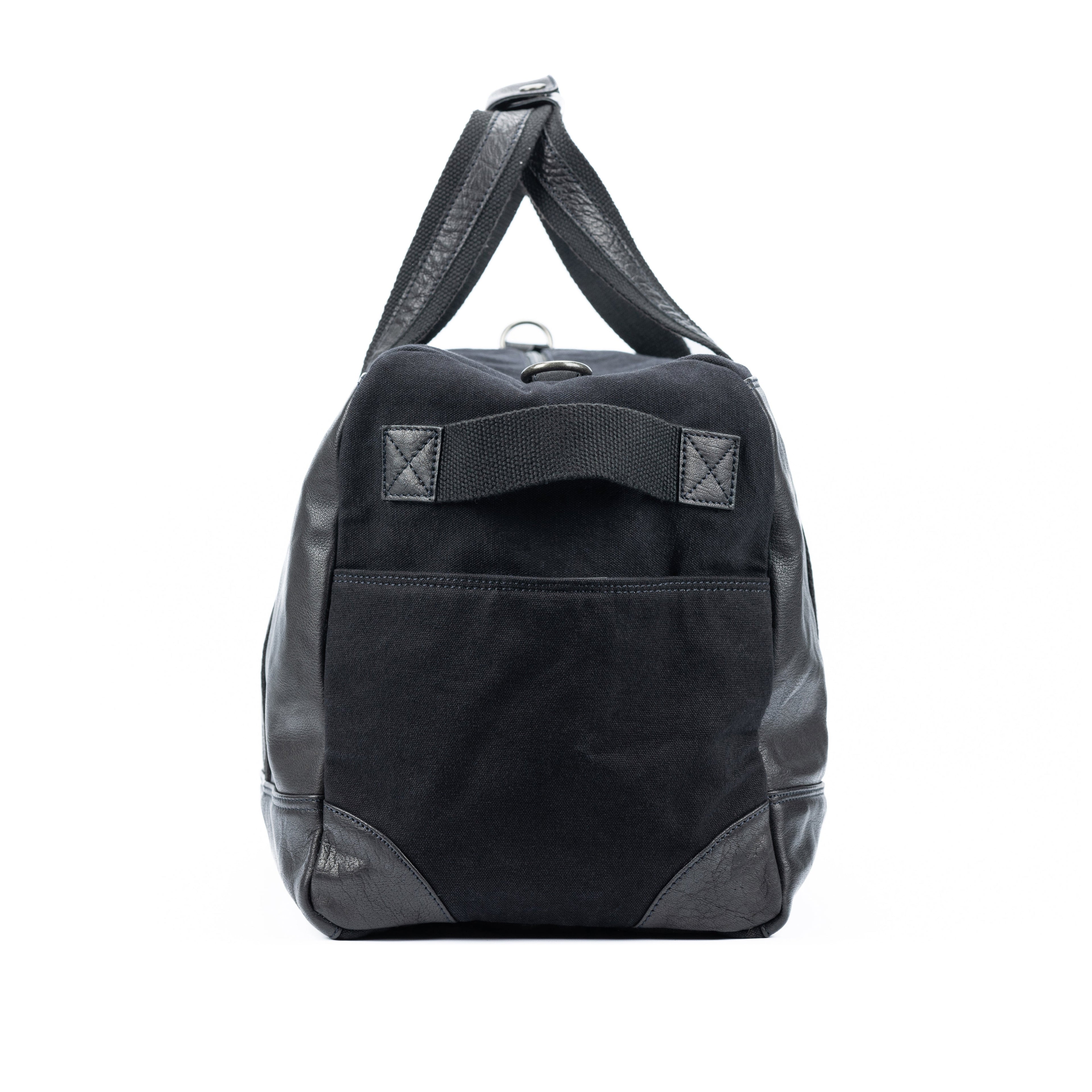 Canvas & Leather Travel Duffle — Black