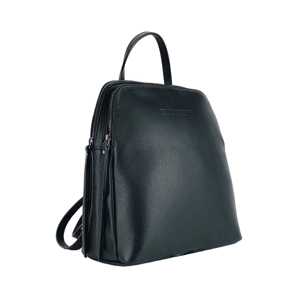 Double-Compartment Backpack — Black Leather