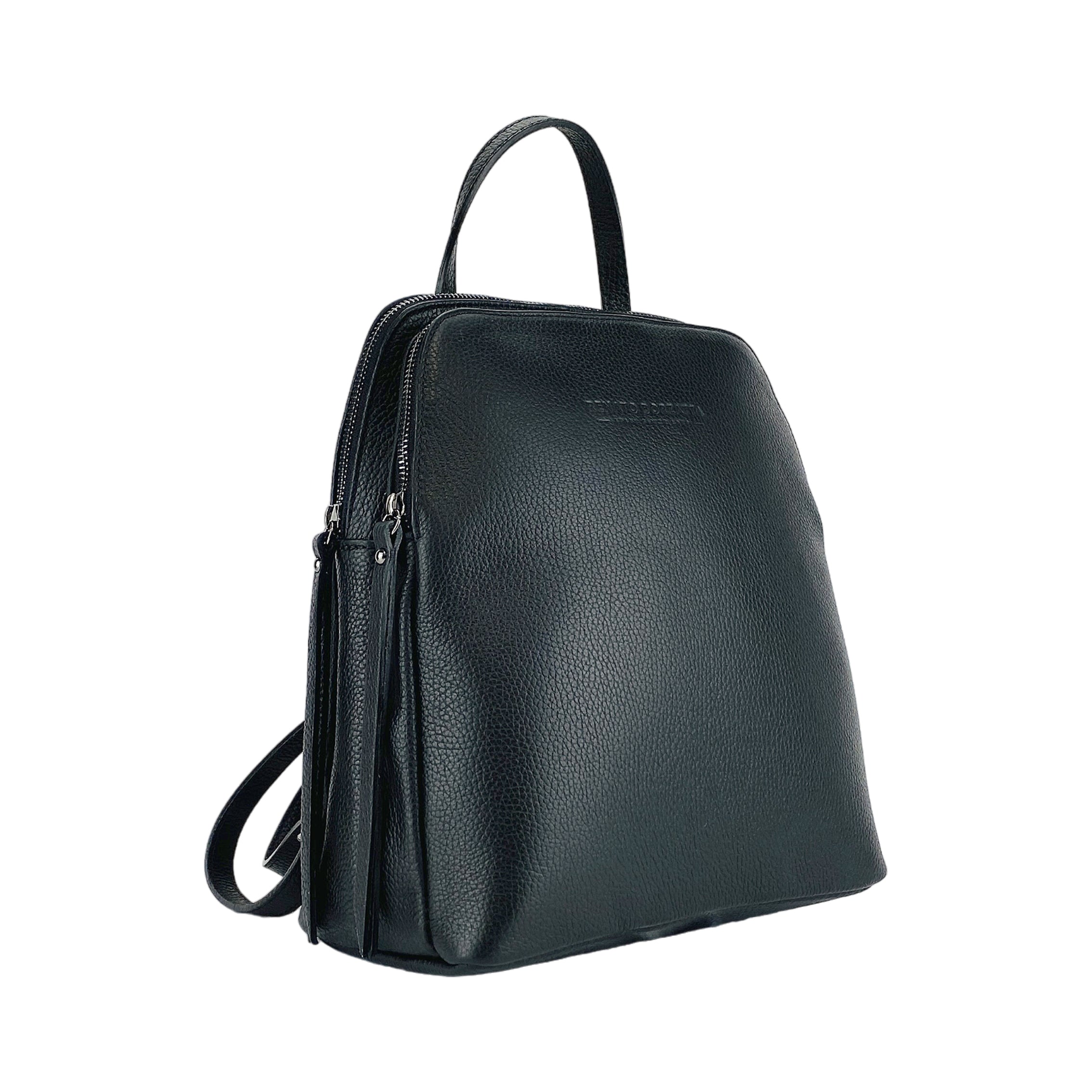 Double-Compartment Backpack — Black Leather