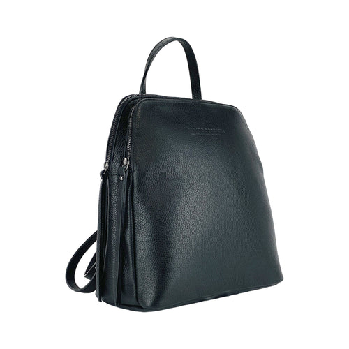 Double-Compartment Backpack — Black Leather