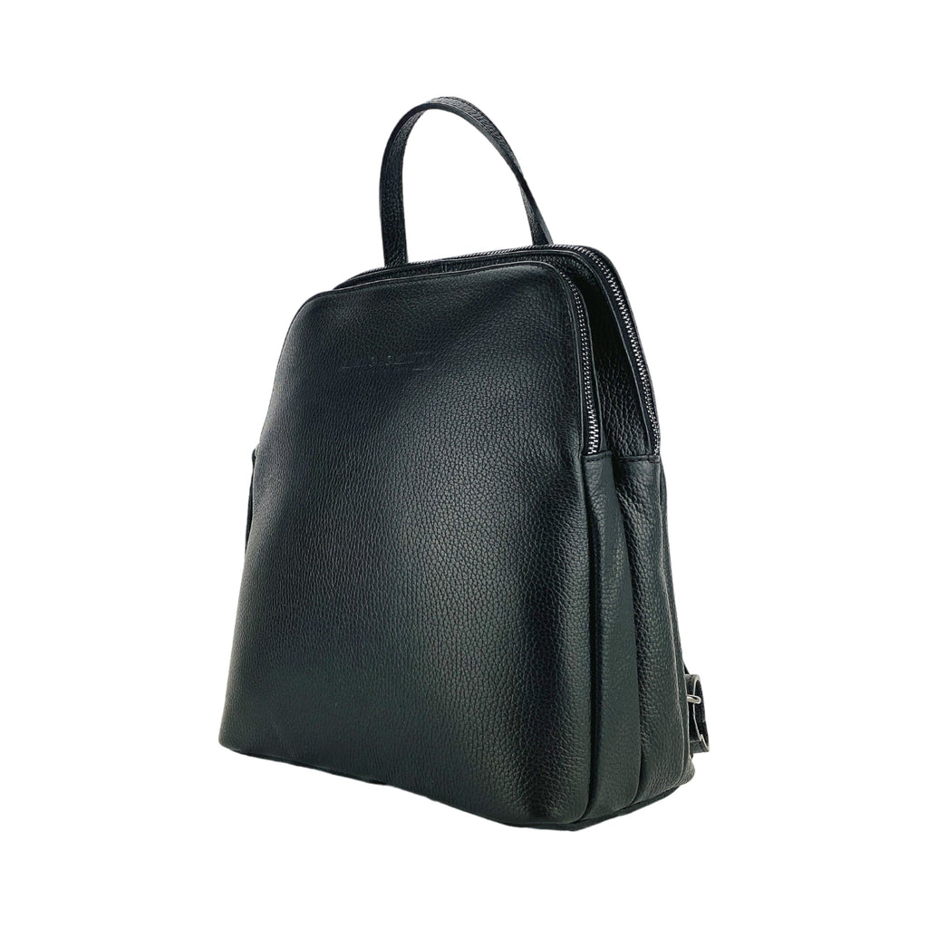 Double-Compartment Backpack — Black Leather