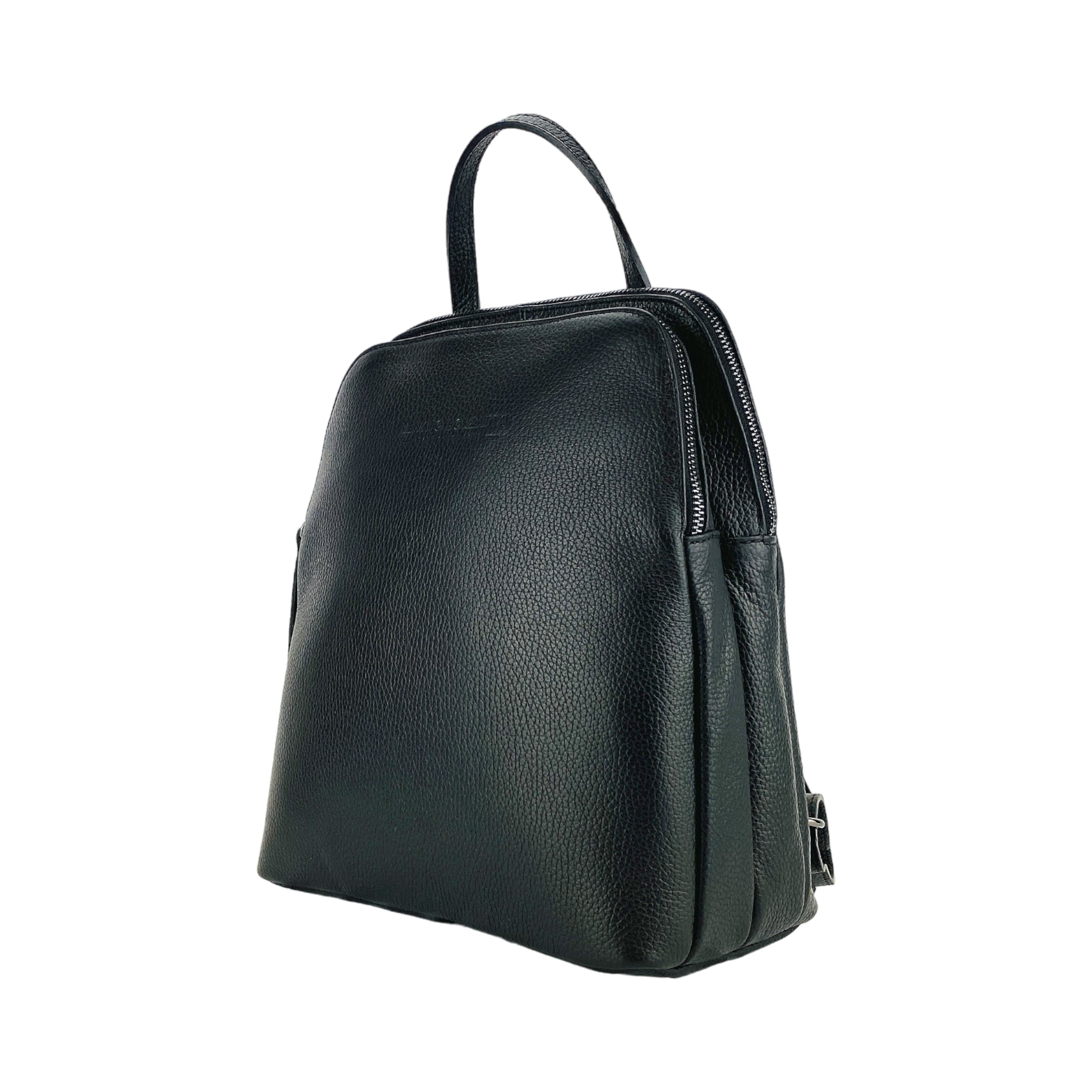 Double-Compartment Backpack — Black Leather