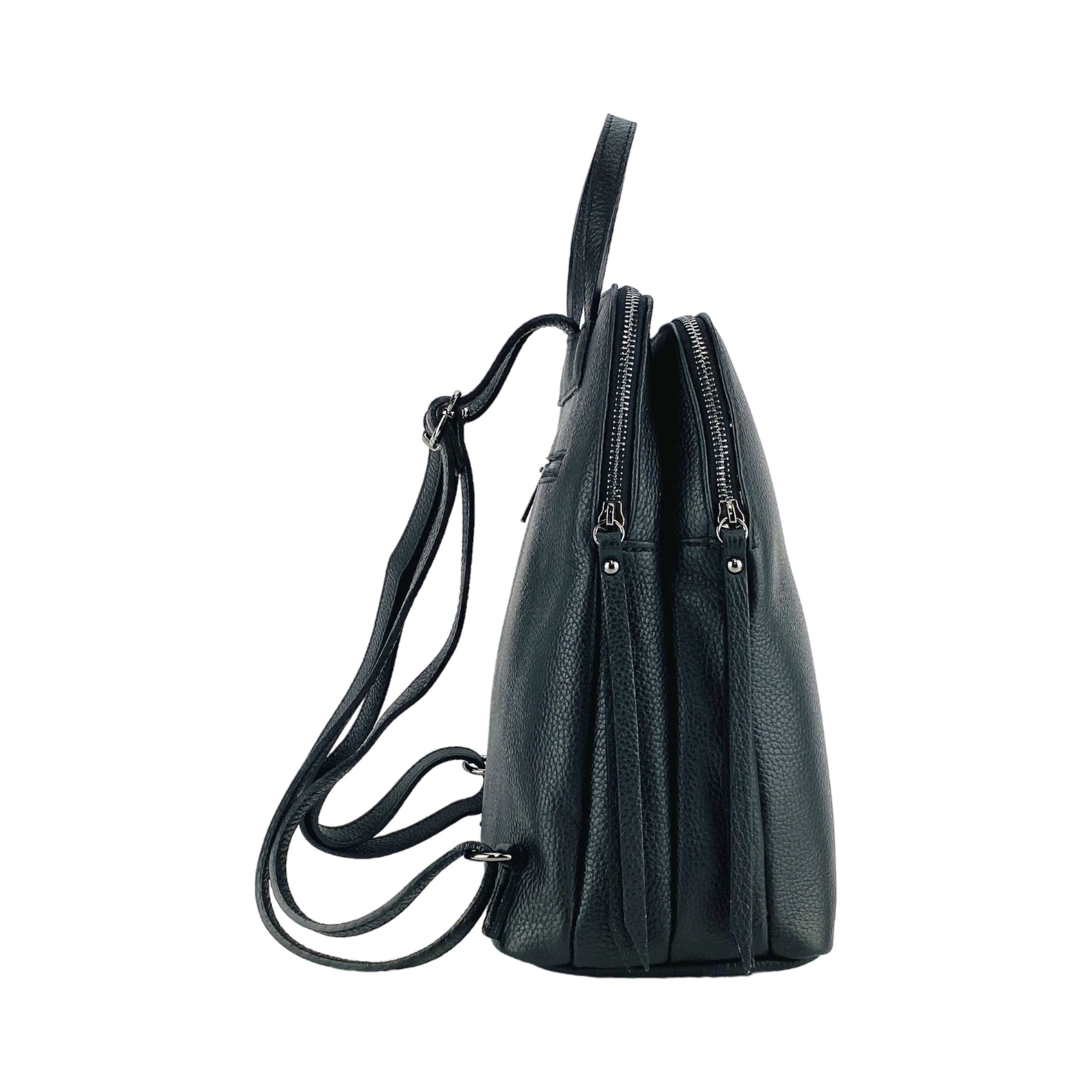 Double-Compartment Backpack — Black Leather