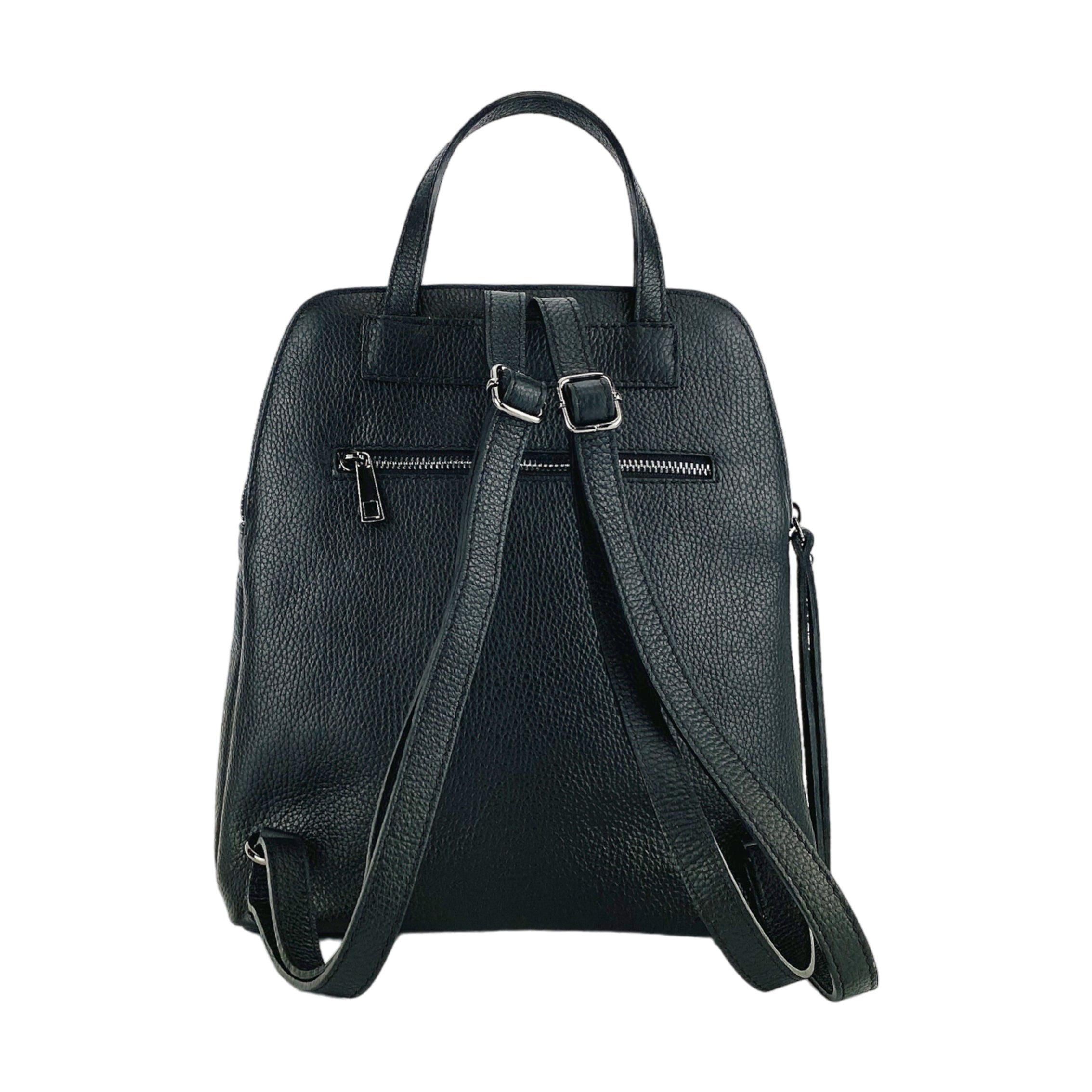 Double-Compartment Backpack — Black Leather